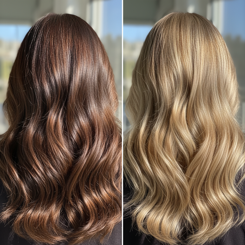 Hair shade comparison showing darker vs lighter shades