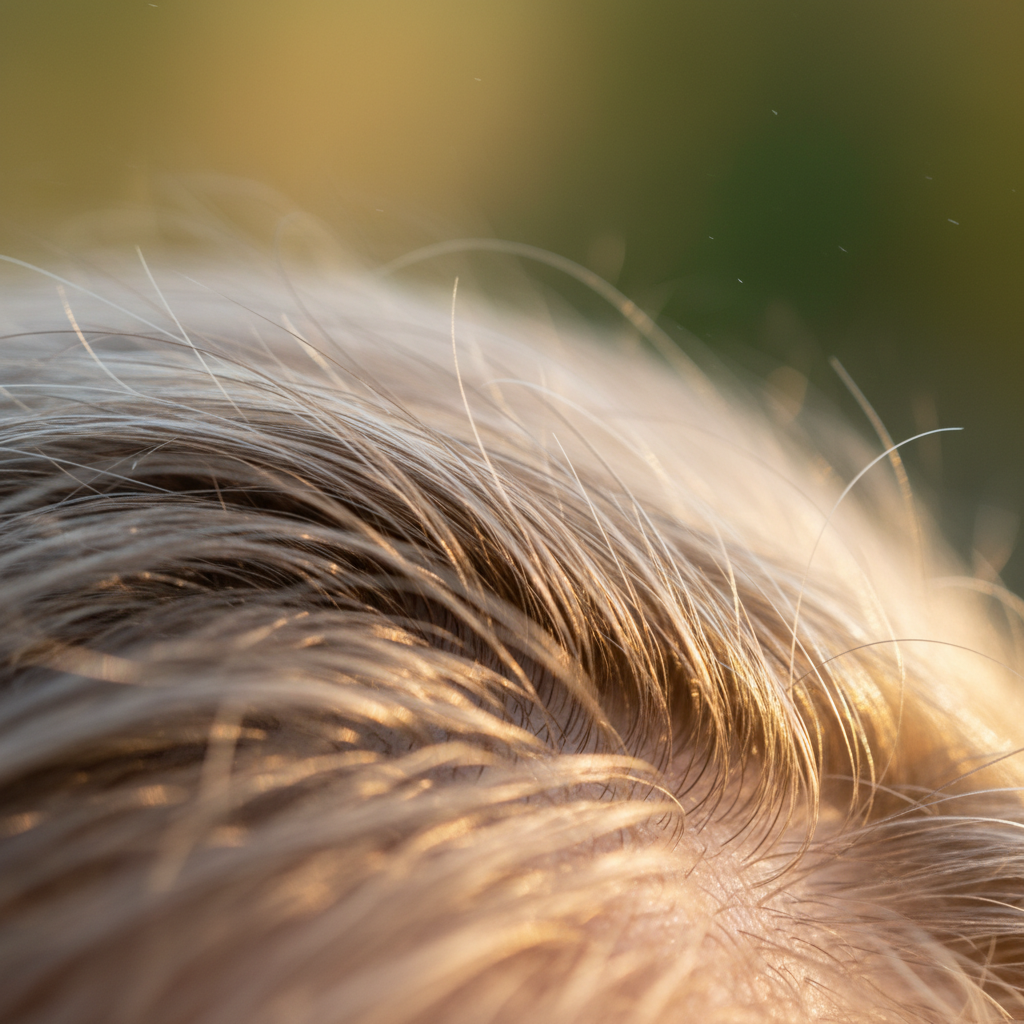 Hair roots showing natural color in daylight
